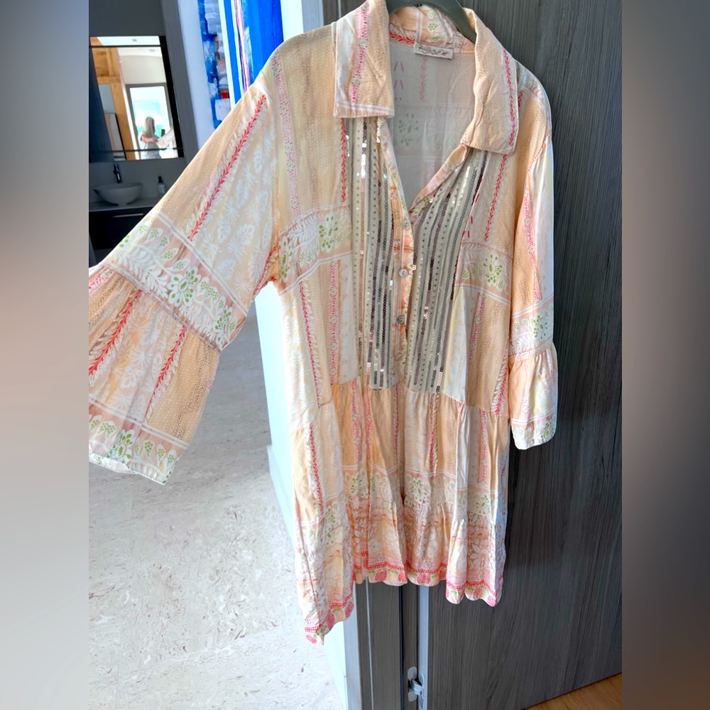 $250 Anthropologie lovers! MADE IN ITALY  Boho mini oversized dress S viscose - Picture 3 of 14